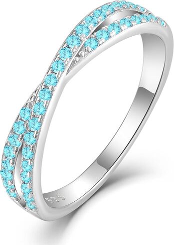 Stackable Ring for Women 925 Sterling Silver X Criss Cross Ring Wedding Eternity Band Birthstone Jewelry Size 5-10 in Saudi Arabia