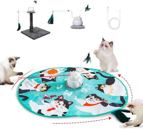 CATISM Cat Toys, Interactive Cat Toys for Indoor Cats, Automatic Cat Toy, 4-in-1 Hide and Seek Kitten Wand Toy, Cat Toys Self Play, Funny Chase Feather for Indoor Exercise in Kuwait