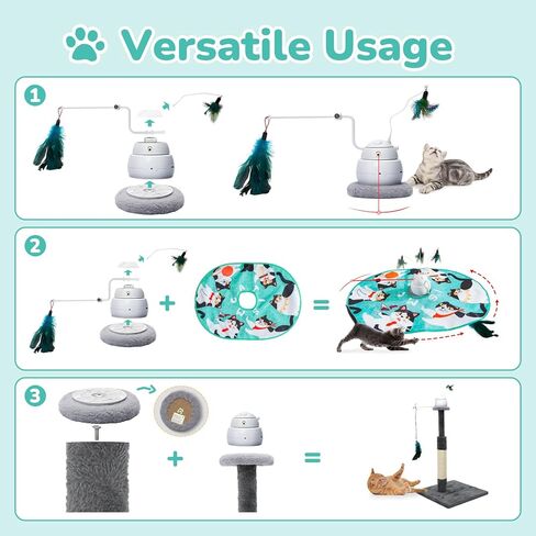 CATISM Cat Toys, Interactive Cat Toys for Indoor Cats, Automatic Cat Toy, 4-in-1 Hide and Seek Kitten Wand Toy, Cat Toys Self Play, Funny Chase Feather for Indoor Exercise in Kuwait