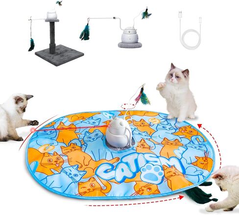 CATISM Cat Toys, Interactive Cat Toys for Indoor Cats, Automatic Cat Toy, 4-in-1 Hide and Seek Kitten Wand Toy, Cat Toys Self Play, Funny Chase Feather for Indoor Exercise in Kuwait