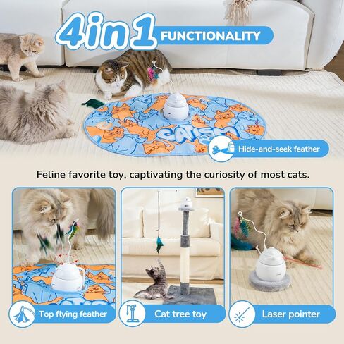 CATISM Cat Toys, Interactive Cat Toys for Indoor Cats, Automatic Cat Toy, 4-in-1 Hide and Seek Kitten Wand Toy, Cat Toys Self Play, Funny Chase Feather for Indoor Exercise in Kuwait