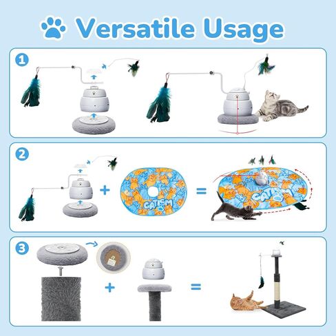 CATISM Cat Toys, Interactive Cat Toys for Indoor Cats, Automatic Cat Toy, 4-in-1 Hide and Seek Kitten Wand Toy, Cat Toys Self Play, Funny Chase Feather for Indoor Exercise in Kuwait
