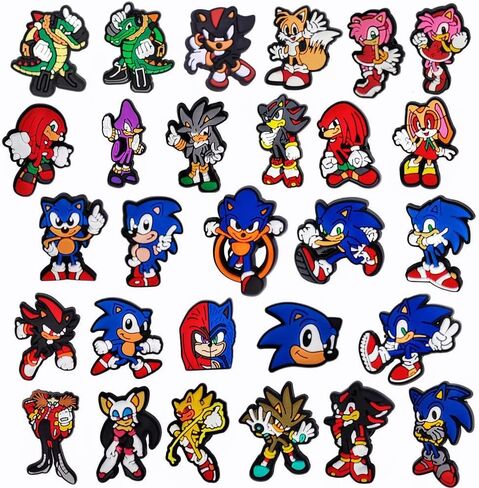 28 قطعة من حليات Roubeko Sonìc، حلية حذاء Sonìc، إكسسوارات حذاء القنفذ الساحرة، حلية لطيفة، حلية Sonìc للنساء والأطفال والبنات والأولاد والأطفال. in Kuwait