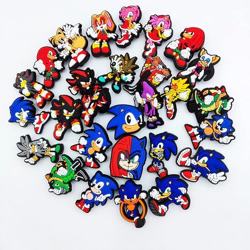 28 قطعة من حليات Roubeko Sonìc، حلية حذاء Sonìc، إكسسوارات حذاء القنفذ الساحرة، حلية لطيفة، حلية Sonìc للنساء والأطفال والبنات والأولاد والأطفال. in Kuwait