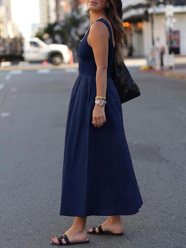 Women's Maxi Dress Summer Sleeveless Swing Sundress Casual Loose Tank Long Dresses with Pockets in Saudi Arabia