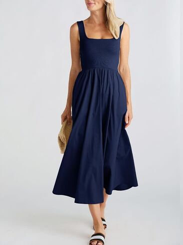 Women's Maxi Dress Summer Sleeveless Swing Sundress Casual Loose Tank Long Dresses with Pockets in Saudi Arabia
