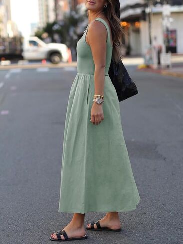 Women's Maxi Dress Summer Sleeveless Swing Sundress Casual Loose Tank Long Dresses with Pockets in Saudi Arabia