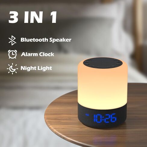 مكبر صوت بلوتوث بإضاءة ليلية من HOUSBAY، ساعة منبه لغرفة النوم، مصباح طاولة بجانب السرير، 12 ضوء ملون، ساعة قابلة للتعتيم، مكبر صوت لاسلكي عالي الدقة، منبه لطيف in Kuwait
