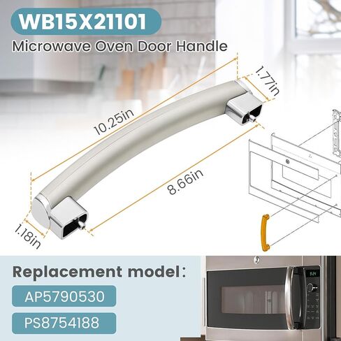 ترقية WB15X21101 مقبض فرن الميكروويف قطع غيار من الفولاذ المقاوم للصدأ، استبدل AP5790530، PS8754188 مقبض باب فرن الميكروويف، متوافق مع ge JVM316، PSA912، PSA9240، PVM9179 in Kuwait