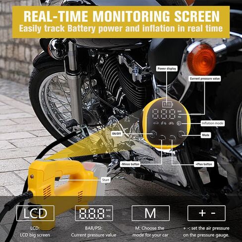 منفاخ إطارات لاسلكي لبطارية ديوالت 20 فولت ليثيوم أيون كحد أقصى، مضخة هواء 60 وات مع ضوء LED، ضاغط هواء محمول 150 رطل لكل بوصة مربعة مع مقياس ضغط رقمي للسيارة/الشاحنة/الدراجات/الكرة (بدون بطارية) in Kuwait