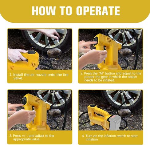 منفاخ إطارات لاسلكي لبطارية ديوالت 20 فولت ليثيوم أيون كحد أقصى، مضخة هواء 60 وات مع ضوء LED، ضاغط هواء محمول 150 رطل لكل بوصة مربعة مع مقياس ضغط رقمي للسيارة/الشاحنة/الدراجات/الكرة (بدون بطارية) in Kuwait