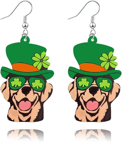 St. Patrick's Day Earrings for Women Girls Irish Shamrock Animal Dog Cat Dangle Earrings Green Clover Hat Horseshoe Drop Festival Earrings Good Luck Jewelry Gift (St. Patrick's Day Dog 3) in Saudi Arabia