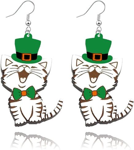 St. Patrick's Day Earrings for Women Girls Irish Shamrock Animal Dog Cat Dangle Earrings Green Clover Hat Horseshoe Drop Festival Earrings Good Luck Jewelry Gift (St. Patrick's Day Dog 3) in Saudi Arabia