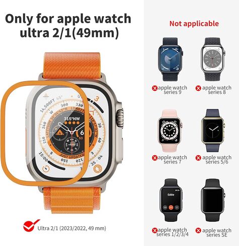 Lovandare 2 Pack for Apple Watch Ultra 2/1 Screen Protector 49mm, Tempered Glass Protector with Titanium Alloy Frame, Military Grade Protection, Touch Sensitive Lightweight Protective Film for Ultra. in Saudi Arabia