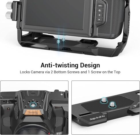 طقم ملحقات قفص الكاميرا SMALLRIG لـ BMPCC 6K Pro / 6K G2، مع مقبض علوي خشبي ومقبض كابل مشبك لـ HDMI SSD Clamp Sunhood الناتو واقي شاشة السكك الحديدية لـ BMPCC 6K Pro / 6K G2-3299 in Saudi Arabia