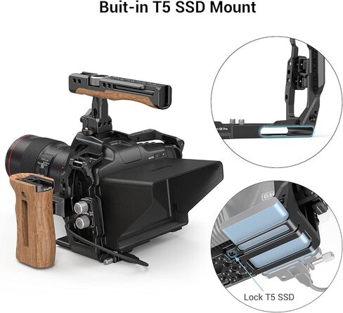 طقم ملحقات قفص الكاميرا SMALLRIG لـ BMPCC 6K Pro / 6K G2، مع مقبض علوي خشبي ومقبض كابل مشبك لـ HDMI SSD Clamp Sunhood الناتو واقي شاشة السكك الحديدية لـ BMPCC 6K Pro / 6K G2-3299 in Saudi Arabia