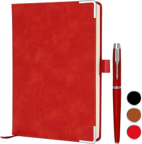 AYZ Faux Leather Notebook Journal with Pen - 100 Pages, Smooth Writing - Ideal for Students and Professionals-red in Saudi Arabia