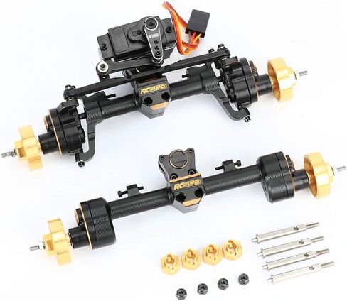 RCAWD Brass SCX24 Portal Axle Set with 12T Servo for Wrangler Bronco Gladiator C10 Deadbolt Upgrades, 6mm Extended Axle Shaft for Wider Chassis Bigger Wheel, 12T Gear Up 30% Speed for Axial SCX24 in Saudi Arabia
