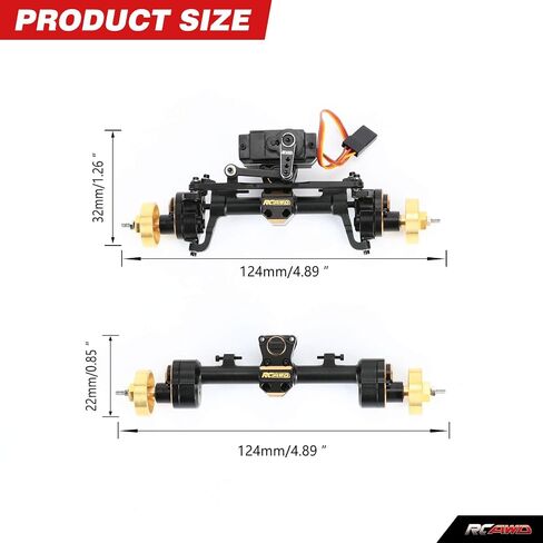 RCAWD Brass SCX24 Portal Axle Set with 12T Servo for Wrangler Bronco Gladiator C10 Deadbolt Upgrades, 6mm Extended Axle Shaft for Wider Chassis Bigger Wheel, 12T Gear Up 30% Speed for Axial SCX24 in Saudi Arabia