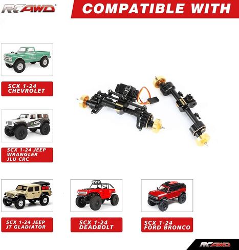 RCAWD Brass SCX24 Portal Axle Set with 12T Servo for Wrangler Bronco Gladiator C10 Deadbolt Upgrades, 6mm Extended Axle Shaft for Wider Chassis Bigger Wheel, 12T Gear Up 30% Speed for Axial SCX24 in Saudi Arabia