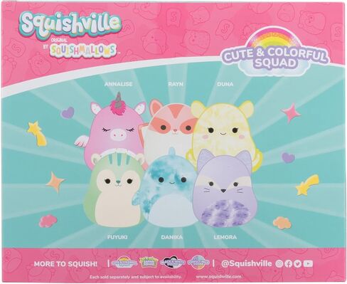 Squishville by Original Squishmallows Cute & Colorful Squad Plush - Six 2-Inch Squishmallows Plush Including Annalise, Duna, Fuyuki, Danika, Lemora, and Rayn - Toys for Kids in Saudi Arabia