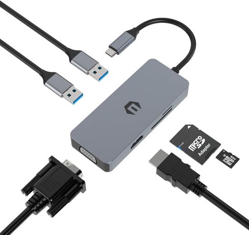 موزع USB C، محطة إرساء TOTU 6 في 1 محول USB C مع مخرج HDMI 4K، VGA، 2 USB 3.0، قارئ بطاقة SD/TF لأجهزة الكمبيوتر المحمولة USB C وأجهزة أخرى من النوع C in Kuwait