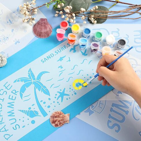 11 Pieces Beach Stencil Tropical Hawaiian Stencils Summer Theme Stencils for Painting on Wood Reusable Painting Stencil Template for DIY Notebook Wood Signs Greeting Card Canvas Scrapbook, 2 Sizes in Saudi Arabia