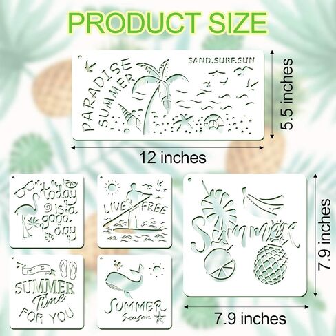 11 Pieces Beach Stencil Tropical Hawaiian Stencils Summer Theme Stencils for Painting on Wood Reusable Painting Stencil Template for DIY Notebook Wood Signs Greeting Card Canvas Scrapbook, 2 Sizes in Saudi Arabia