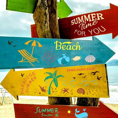 11 Pieces Beach Stencil Tropical Hawaiian Stencils Summer Theme Stencils for Painting on Wood Reusable Painting Stencil Template for DIY Notebook Wood Signs Greeting Card Canvas Scrapbook, 2 Sizes in Saudi Arabia
