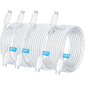 USB C to USB C Cable, PD 60W Fast Charging Cord (4Pack, 6/6/10/10ft, White) in Saudi Arabia