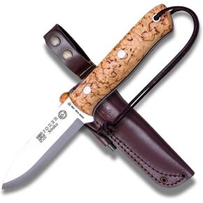 Joker Nórdico CL115-P Survival Knife, 3.94 in Sandvik 14C28N Blade, Curly Birch Handle, Leather Sheath with Ferro Rod, Made in Spain, for hiking routes, campsite prep, bushcraft and outdoor travel in Saudi Arabia