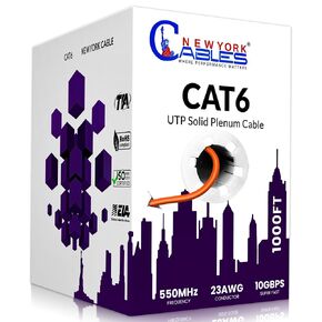 Newyork Cables | CAT6 Plenum Cable 1000ft | 23AWG, UTP 4Pairs, 550MHz 10Gbps Most Certified (CMP) Rated | Fire-Retardant Jacket | High Speed Bulk Ethernet Cable for Networking | Easy Pull Box | Blue in Kuwait
