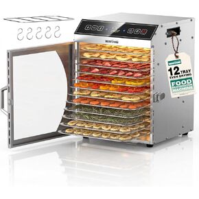 WantJoin Food Dehydrator Machine - 12 Tray Commercial Food Dehydrator, 5 Hooks, Hanging Rack, 86-194℉ Temp Control, 800W Food Dehydrater, 24H Timer, LED Display, For Meat Jerky Fruit Vegetable in Saudi Arabia
