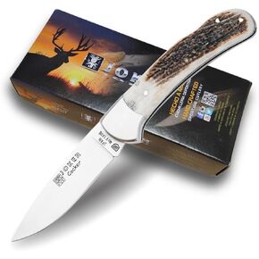 Joker Hunting Pocket Folding Knife Cocker NC47, Deer Antler Handle, 3.54 inches Blade, Stainless Steel Ferrule, Fishing Tool, Hunting, Camping and Hiking in Saudi Arabia