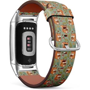 Compatible with Fitbit Charge 5 / Charge 6 (Squirrels Acorns Forest Pattern) Vegan leather Replacement Band Bracelet Strap in Saudi Arabia