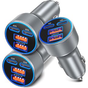 USB C Car Charger, 3 Pack 90W 4-Port Dual 45W Super Fast Car Phone Charger PD/QC 3.0 Fast Charging 12V Cigarette Lighter Adapter Plug for iPhone 17 16e 15 14 Pro Max, Galaxy S26 S25, Android in Kuwait