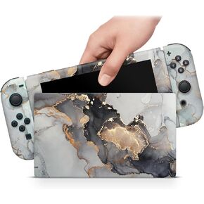 ZOOMHITSKINS Glitter Skin Compatible with Switch, Black Silver Marble Granite Stone Design, Durable 3M Vinyl Decal Wrap, Precision Fit, Bubble-Free, Made in USA in Saudi Arabia