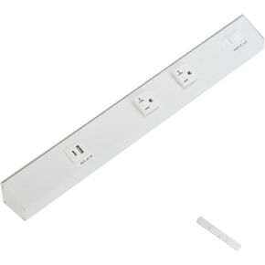 شريط طاقة American Lighting Atom مقاس 18 بوصة 120 فولت منخفض المستوى مع 2 أوعية مقاومة للعبث USB-A USB-C سلكية أسفل الخزانة بلمسة نهائية بيضاء للاستخدام الداخلي ATOM-120V-18-WH in Kuwait