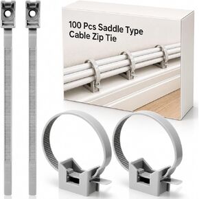 100 Pcs Saddle Cable Zip Tie Mounts with 7 Inch Cable Fasteners Zip Tie Clips Heavy Duty Pipe Bracket Clamp for Rigid Tubes Wire Anchor Clips Management Installation on Baseboard Wall Desk in Saudi Arabia