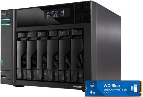 Asustor Lockerstor 6 Gen2 AS6706T مع 1 × 1 تيرابايت SSD (WDS100T5B0E) - 6 Bay NAS، وحدة معالجة مركزية رباعية النواة بسرعة 2.0 جيجا هرتز، 4X M.2 NVMe فتحات، ثنائي 2.5 جيجا بايت، قابل للترقية إلى 10 جيجا بايت، ذاكرة وصول عشوائي DDR4 سعة 8 جيجا بايت، وحدة تخ in Kuwait