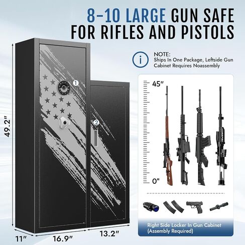 KAER 8-10 Gun Safe, Large Gun Safe for Rifles and Pistols, Quick Access Home Gun Rifle Safe and Storage Gun Locker Cabinet with 4 Pistol Pouches and Removable Shelf for Shotgun, Firearm, Ammo in Saudi Arabia