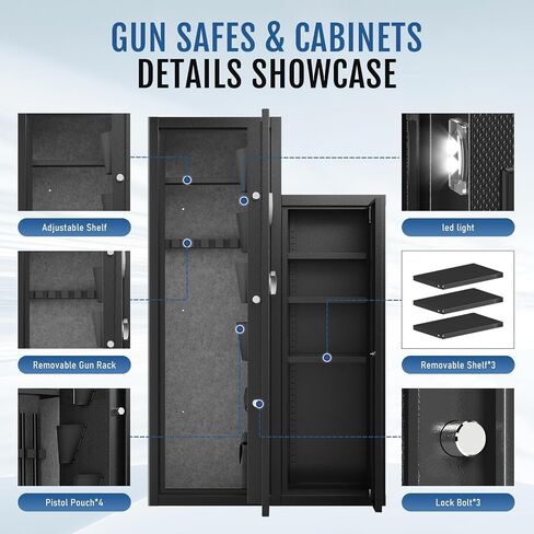 KAER 8-10 Gun Safe, Large Gun Safe for Rifles and Pistols, Quick Access Home Gun Rifle Safe and Storage Gun Locker Cabinet with 4 Pistol Pouches and Removable Shelf for Shotgun, Firearm, Ammo in Saudi Arabia