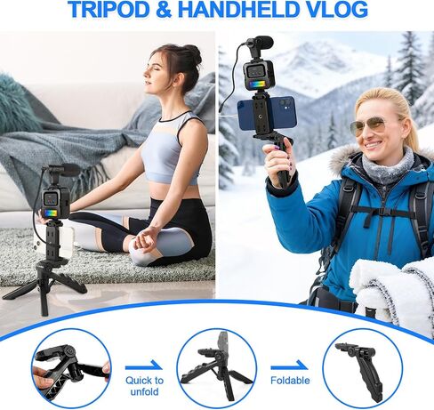 Phone Vlogging Kit with Mini LED Video Light+Microphone+Phone Clip+Tripod in Kuwait