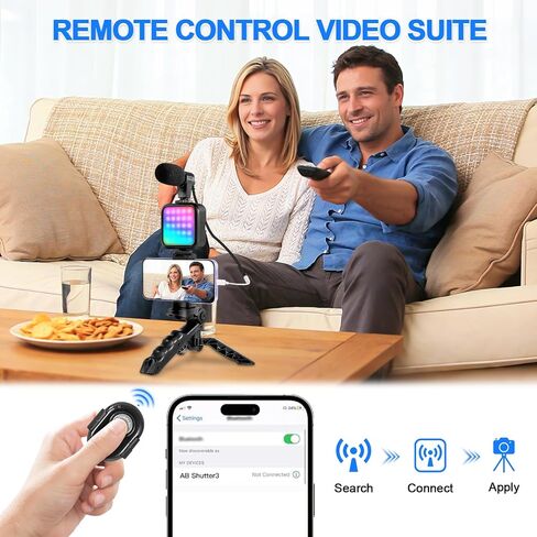 Phone Vlogging Kit with Mini LED Video Light+Microphone+Phone Clip+Tripod in Kuwait