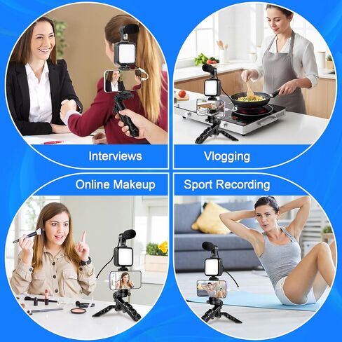 Phone Vlogging Kit with Mini LED Video Light+Microphone+Phone Clip+Tripod in Kuwait