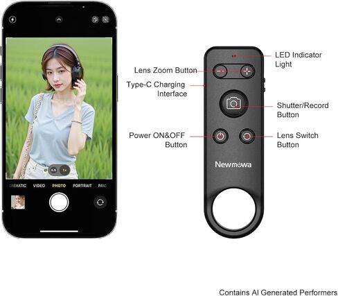 Newmowa Bluetooth Remote Shutter Rechargeable Zoom for iPhone 11-16 in Kuwait