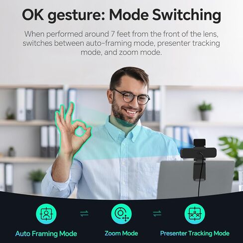 4K Webcam with Microphone, AI Auto Framing & Presenter Tracking, Gesture Control with 5X Digital Zoom, Noise Reduction, 95°/78°/65° Adjustable FOV, Privacy Cover, USB Camera PC Mac Streaming in Kuwait