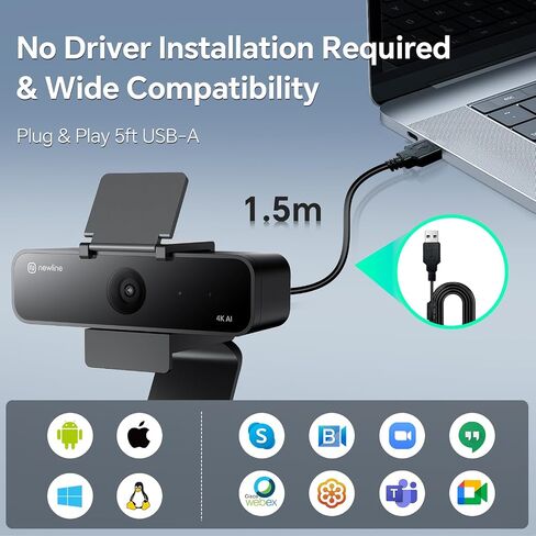 4K Webcam with Microphone, AI Auto Framing & Presenter Tracking, Gesture Control with 5X Digital Zoom, Noise Reduction, 95°/78°/65° Adjustable FOV, Privacy Cover, USB Camera PC Mac Streaming in Kuwait
