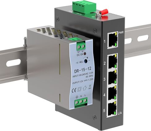 5 Port 100Mb Unmanaged Industrial Switch, with 15W Power Supply, DIN Rail in Kuwait
