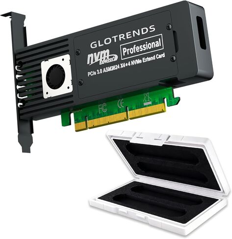 GLOTRENDS M.2 NVMe Adapter + 4-Bay M.2 SSD Enclosure Bundle, PCIe 3.0 X8 with Bifurcation, RAID Support for 2280/2260/2242/2230 SSD in Kuwait